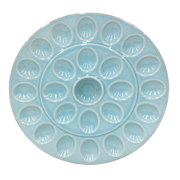 NEW Durable Stoneware 13.25" Egg Platter Turquoise Robin's egg blue MW & DW-safe - Picture 6 of 6